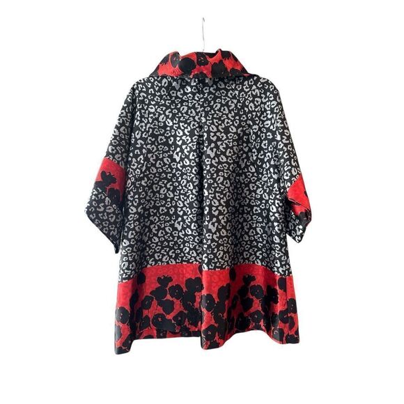 Damee Inc. Women's Floral Animal Print One Button Swing Coat Jacket Black Red XL - Picture 4 of 4